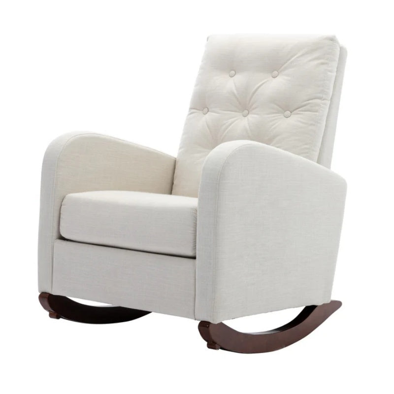 High Back Rocking Chair Nursery Chair .Comfortable Rocker Fabric Padded Seat .Modern High Back Armchair-海智集-Default-