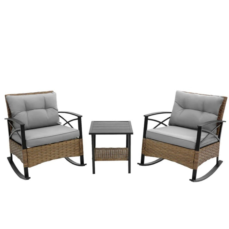 3pcs rocking rattan set wholesale leisure chair outdoor rattan rocking chair set grey-海智集-Default-