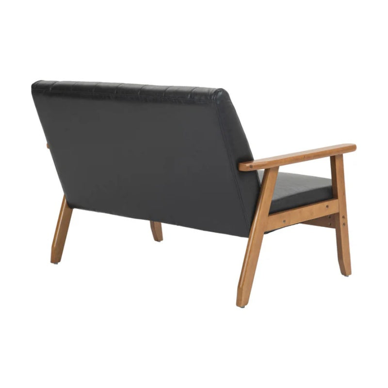 COOLMORE Mid-Century Modern Solid Loveseat Sofa Upholstered Pu Leather Loveseat, 2-Seat Upholstered Loveseat Sofa Modern Couch-海智集-Default-