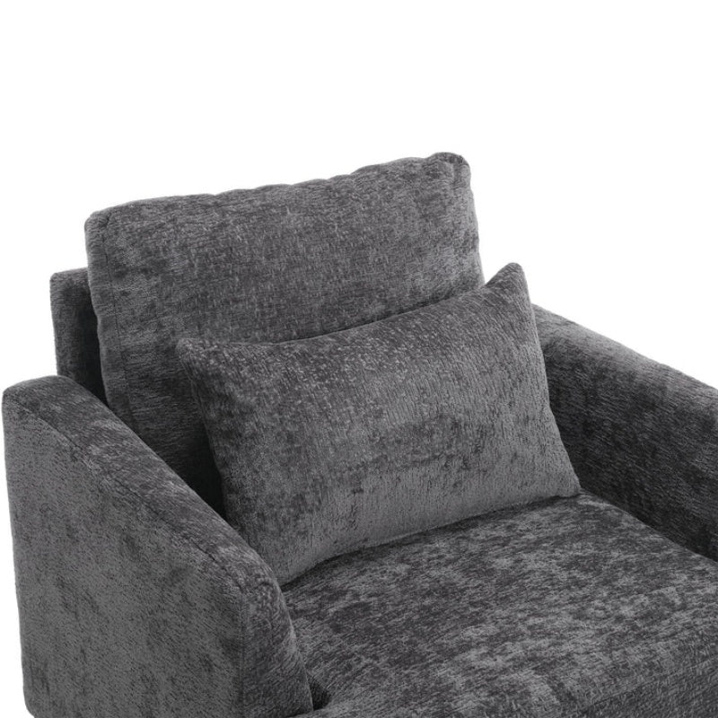 Wood Frame Armchair, Modern Accent Chair Lounge Chair for Living Room,Tufted Club Chair, Mid Century Modern Arm Chairs with Studded, Solid Wood Frame, for Bedroom, Reading (Gray Chenille)-海智集-Default-
