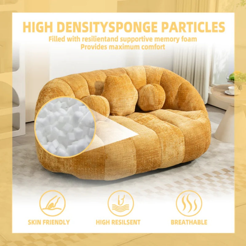 Lazy Sofa High Back Bean Bag Chair Couch Yellow Chenille for Adults & Kids Indoor Outdoor-海智集-Default-
