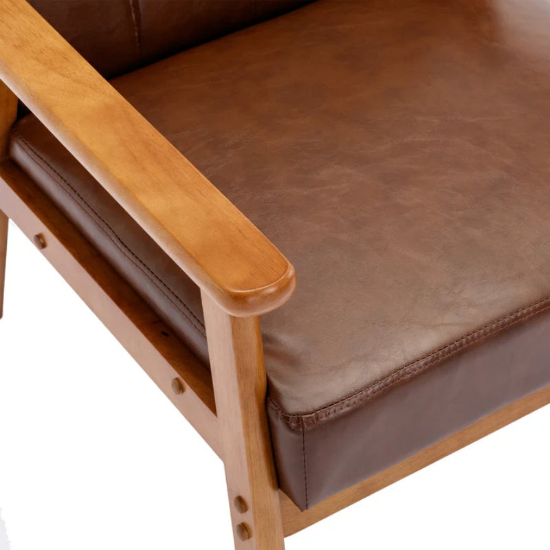 Accent Chairs Set of 2 with Side Table, Mid Century Modern Accent Chair, Wood and Fabric Armchairs Side Chair, Lounge Reading Comfy Arm Chair for Living Room, Bedroom, Office-海智集-Default-