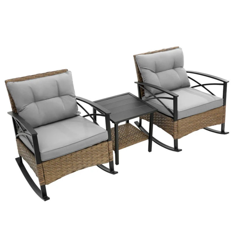 3pcs rocking rattan set wholesale leisure chair outdoor rattan rocking chair set grey-海智集-Default-