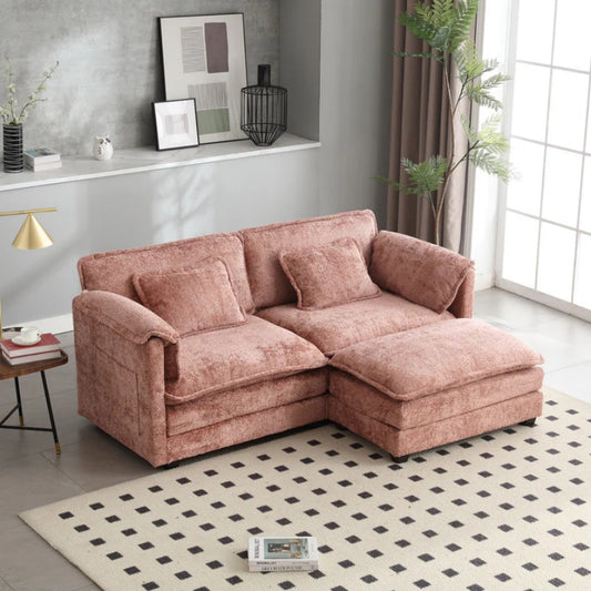 UNITED WE WIN Chenille fabric, removable armrests with side pockets, high density sponge filling, oversized double sofa with footstool-海智集-Default-
