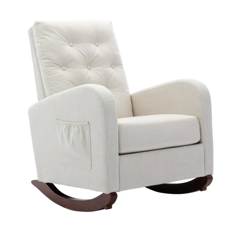 High Back Rocking Chair Nursery Chair .Comfortable Rocker Fabric Padded Seat .Modern High Back Armchair-海智集-Default-
