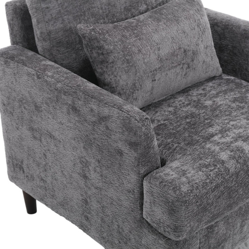 Wood Frame Armchair, Modern Accent Chair Lounge Chair for Living Room,Tufted Club Chair, Mid Century Modern Arm Chairs with Studded, Solid Wood Frame, for Bedroom, Reading (Gray Chenille)-海智集-Default-