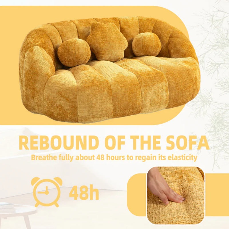 Lazy Sofa High Back Bean Bag Chair Couch Yellow Chenille for Adults & Kids Indoor Outdoor-海智集-Default-