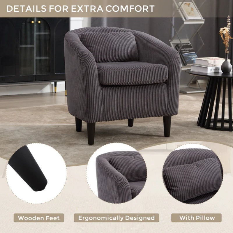 COOLMORE Living Room Accent Barrel Chair, Century Modern Style Decorative Chair, Armchair for Living Room with Thick Cushions and Pillows, Comfy Single Sofa Chair, Chair with Wooden Legs,dark grey-海智集-Default-