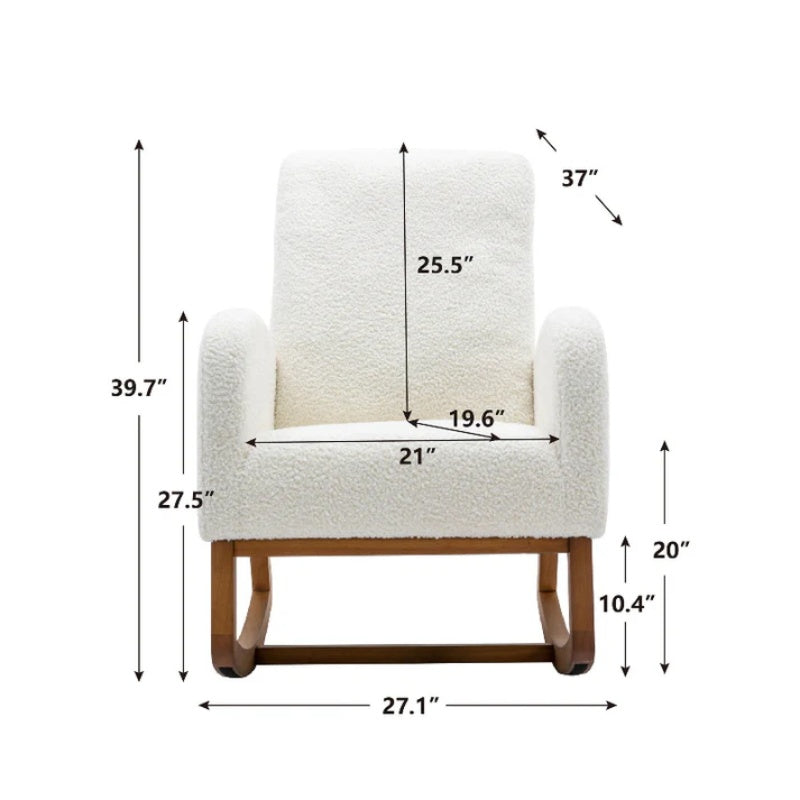 COOLMORE Rocking Chair, Modern Glider Chair, Recliner Armchair with Wood Legs and Side Pocket, Nursery Rocking Accent Chair with High Back for Living Room Bedroom (White Teddy)-海智集-Default-