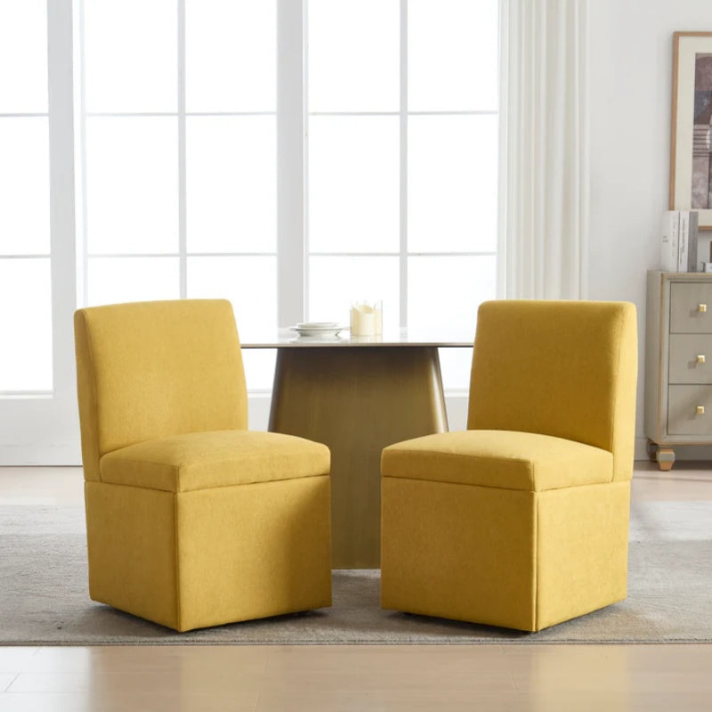 COOLMORE 360 Degree Swivel Upholstered Dining Chairs Set of 2 Swivel Dining Room Chairs Kitchen Chairs Casters & Storage Comfy Modern Rolling Chair for Living Room Fabric Armless Chair-海智集-Default-