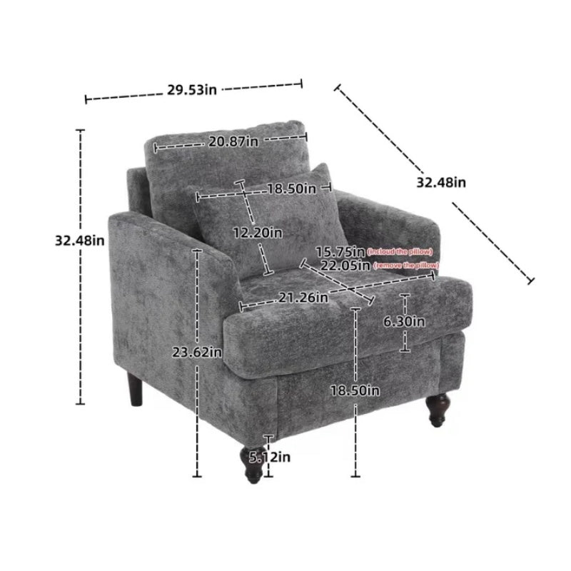 Wood Frame Armchair, Modern Accent Chair Lounge Chair for Living Room,Tufted Club Chair, Mid Century Modern Arm Chairs with Studded, Solid Wood Frame, for Bedroom, Reading (Gray Chenille)-海智集-Default-