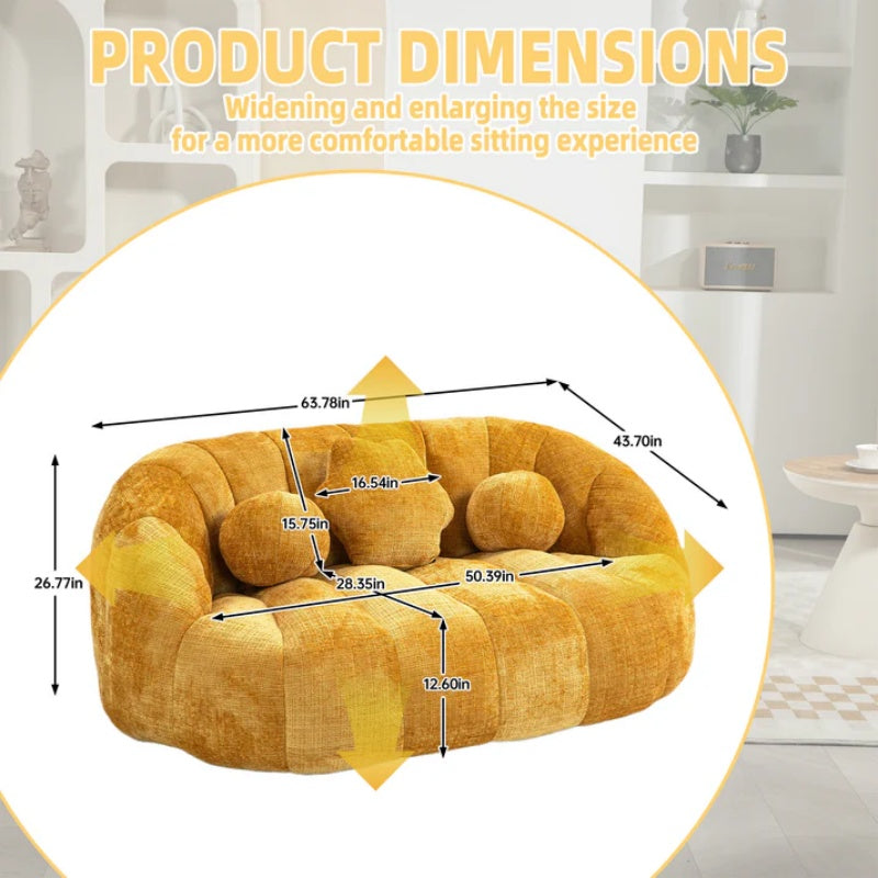 Lazy Sofa High Back Bean Bag Chair Couch Yellow Chenille for Adults & Kids Indoor Outdoor-海智集-Default-