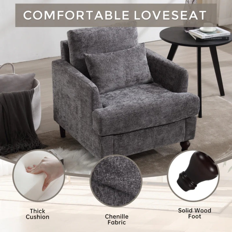 Wood Frame Armchair, Modern Accent Chair Lounge Chair for Living Room,Tufted Club Chair, Mid Century Modern Arm Chairs with Studded, Solid Wood Frame, for Bedroom, Reading (Gray Chenille)-海智集-Default-