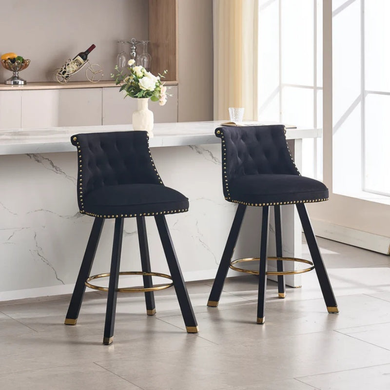 COOLMORE Set of 2,Back pull point design, velvet material, 360 degree rotation, back pull loop detachable design, rivet decoration, square foot wooden bar chair-海智集-Default-