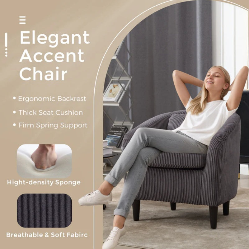 COOLMORE Living Room Accent Barrel Chair, Century Modern Style Decorative Chair, Armchair for Living Room with Thick Cushions and Pillows, Comfy Single Sofa Chair, Chair with Wooden Legs,dark grey-海智集-Default-