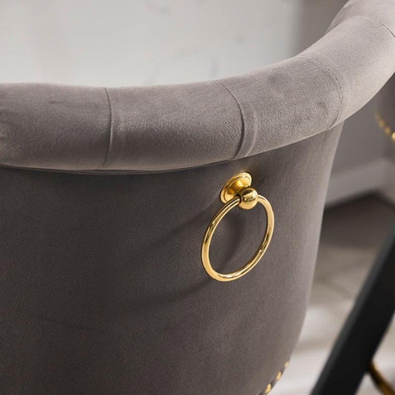 COOLMORE Set of 2,Back pull point design, velvet material, 360 degree rotation, back pull loop detachable design, rivet decoration, square foot wooden bar chair-海智集-Default-