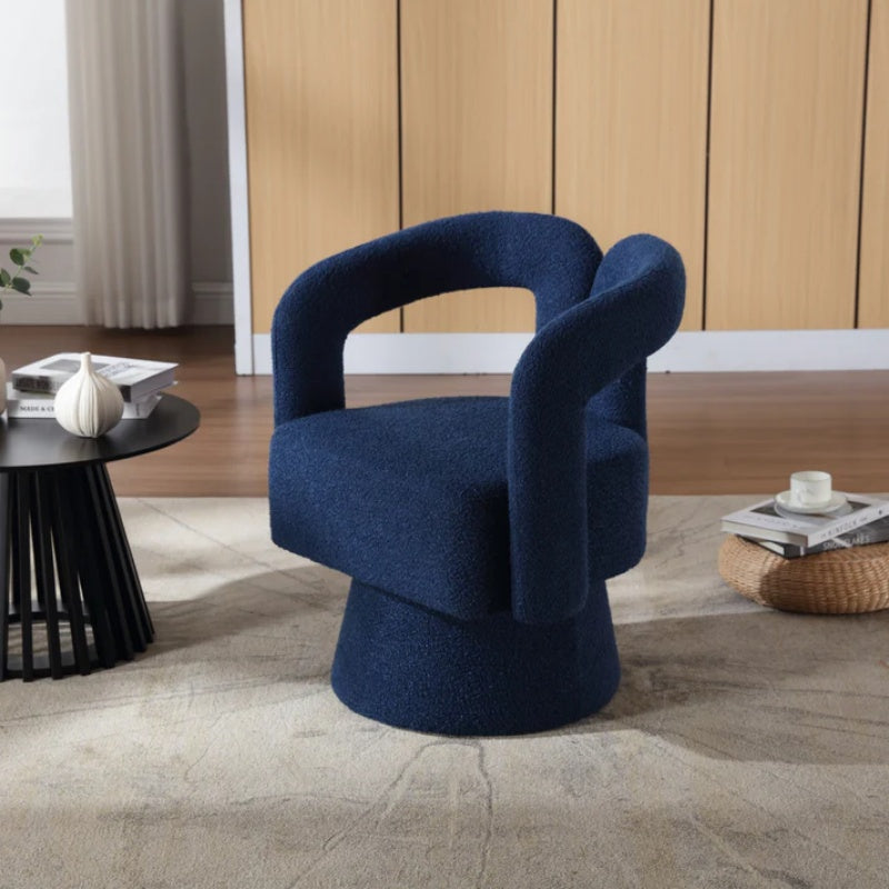 COOLMORE 360 Degree Swivel Cuddle Barrel Accent Chairs, Round Armchairs with Wide Upholstered, Fluffy Fabric Chair for Living Room, Bedroom, Office, Waiting Rooms (Navy Boucle)-海智集-Default-