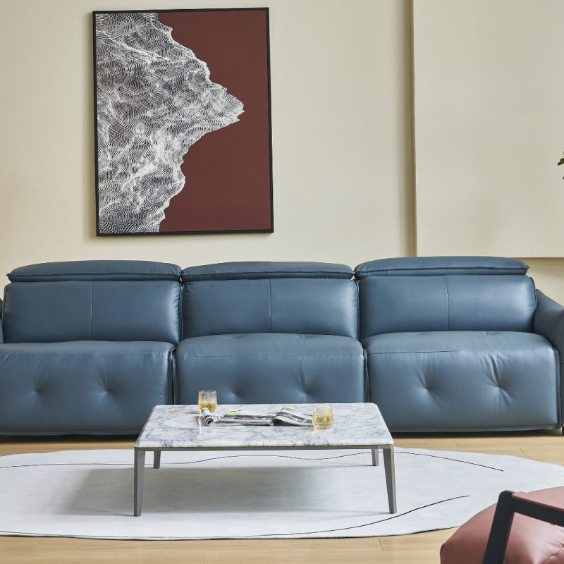 The deep blue sofa is suitable for the bedroom and living room. It is made of comfortable leather, Italian style, soft and modern-海智集-