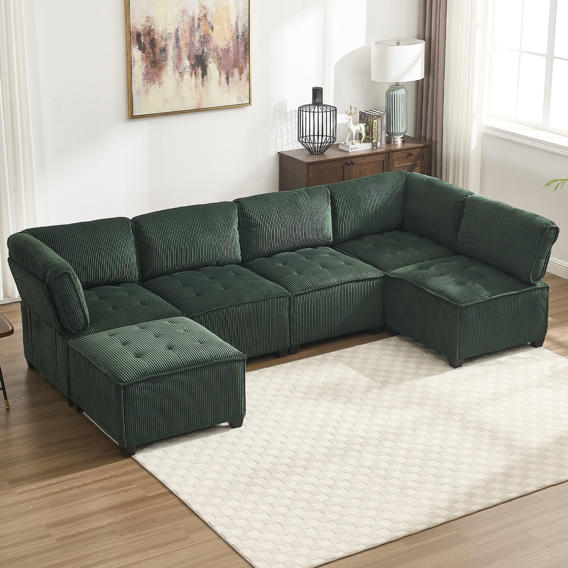 UNITED WE WIN Modular Sectional Sofa U Shaped Modular Couch with Reversible Chaise Modular Sofa Sectional Couch,6- Seat Convertible Sofa,Fit for Living Room-海智集-Default-