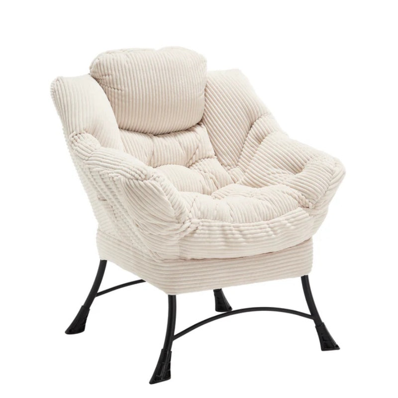 Lazy Chair with Ottoman, Modern Lounge Accent Chair with Armrests and a Side Pocket, Leisure Upholstered Sofa Chair Reading Chair with Footrest for Small Space, Corner Chair-White-海智集-Default-