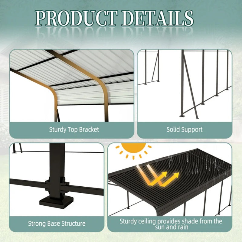 Campcraft 13 x 26.5 ft carport, 0.25mm thick, with protective film to prevent scratching, 2 pairs of adhesive gloves, 3 hooks, 12 expansion screws, 6 fixed iron pieces-海智集-Default-