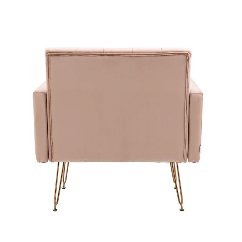 COOLMORE Velvet Armchair Single Sofa Modern Tufted Upholstered Side Reading Chairs with Arm and Gold Metal Leg for Living Room Bedroom (Pink)-海智集-Default-