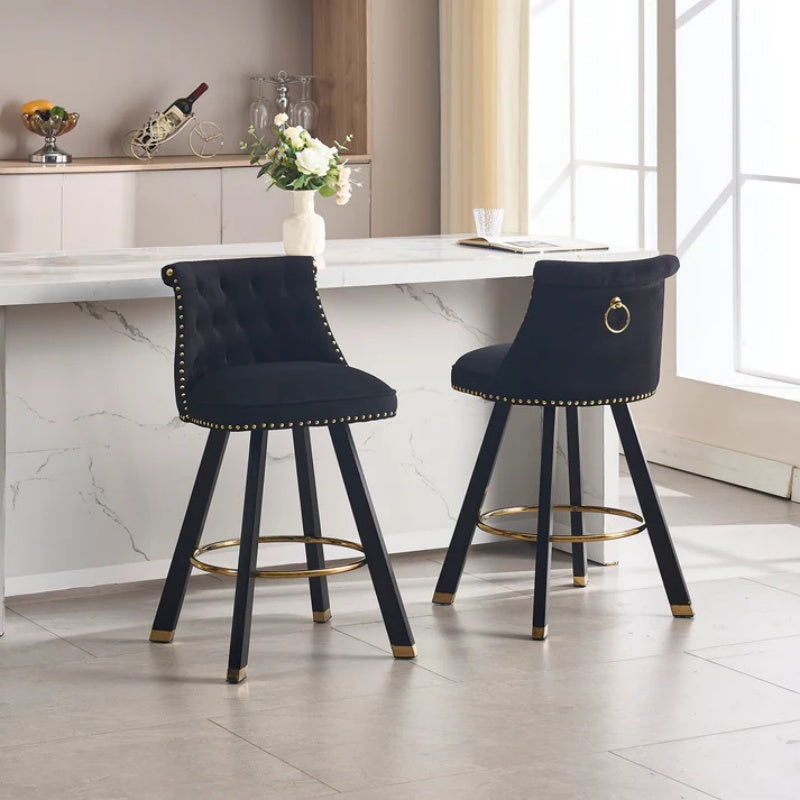 COOLMORE Set of 2,Back pull point design, velvet material, 360 degree rotation, back pull loop detachable design, rivet decoration, square foot wooden bar chair-海智集-Default-