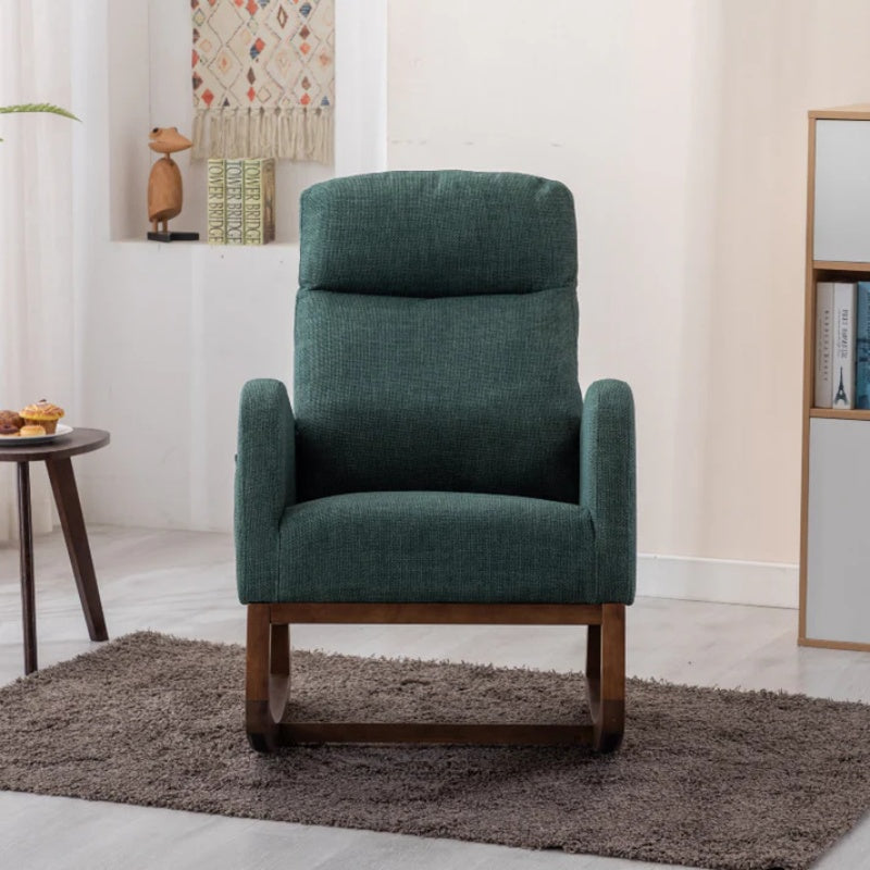 Rocking Chair, Modern Glider Chair, Recliner Armchair with Wood Legs and Side Pocket, Nursery Rocking Accent Chair with High Back for Living Room Bedroom (Emerald linen)-海智集-Default-