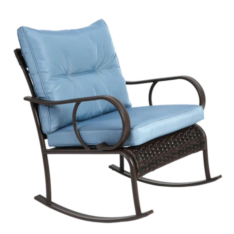 3 Pieces Patio Furniture Set Rocking Bistro Set Outdoor Rattan Conversation with Coffee Table for Garden Balcony Backyard Poolside-海智集-Default-