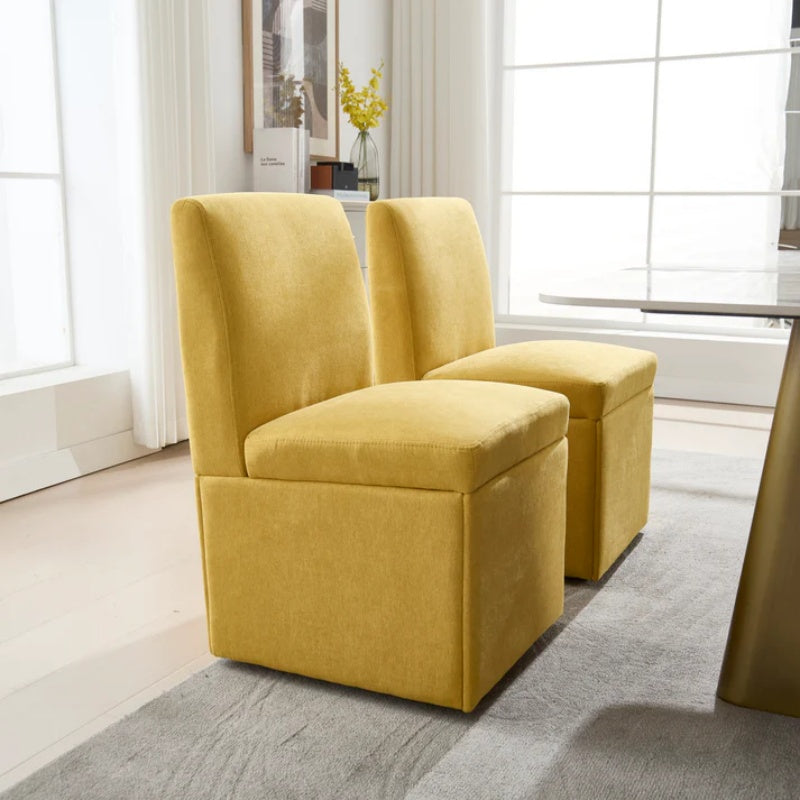 COOLMORE 360 Degree Swivel Upholstered Dining Chairs Set of 2 Swivel Dining Room Chairs Kitchen Chairs Casters & Storage Comfy Modern Rolling Chair for Living Room Fabric Armless Chair-海智集-Default-