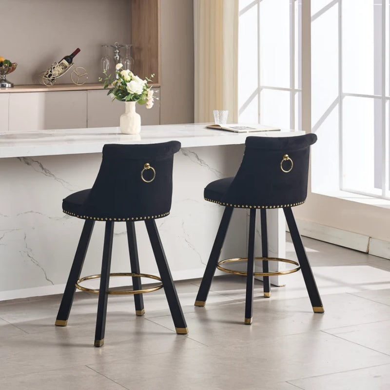 COOLMORE Set of 2,Back pull point design, velvet material, 360 degree rotation, back pull loop detachable design, rivet decoration, square foot wooden bar chair-海智集-Default-