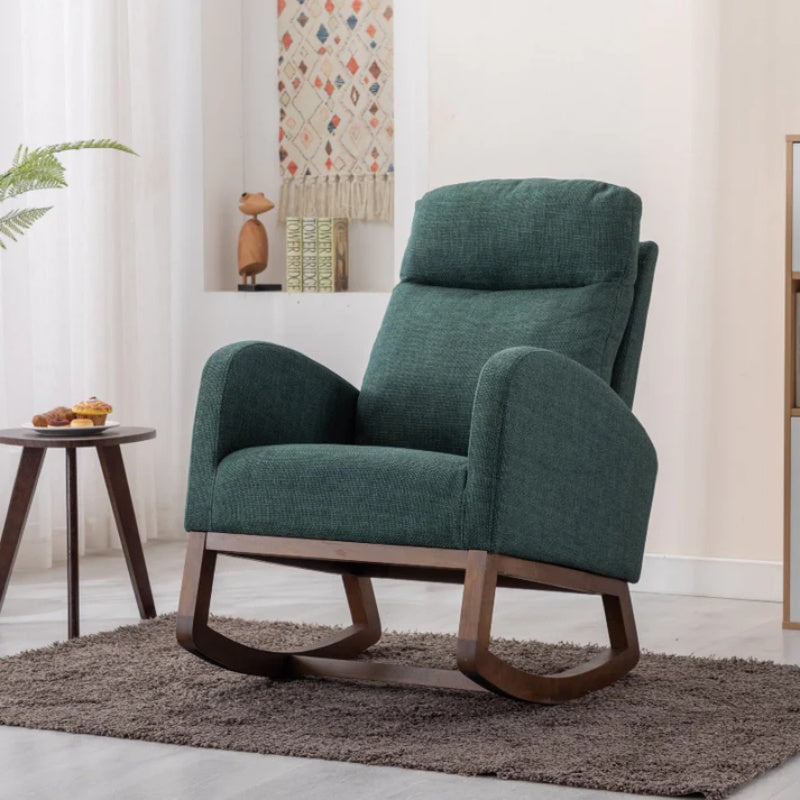 Rocking Chair, Modern Glider Chair, Recliner Armchair with Wood Legs and Side Pocket, Nursery Rocking Accent Chair with High Back for Living Room Bedroom (Emerald linen)-海智集-Default-