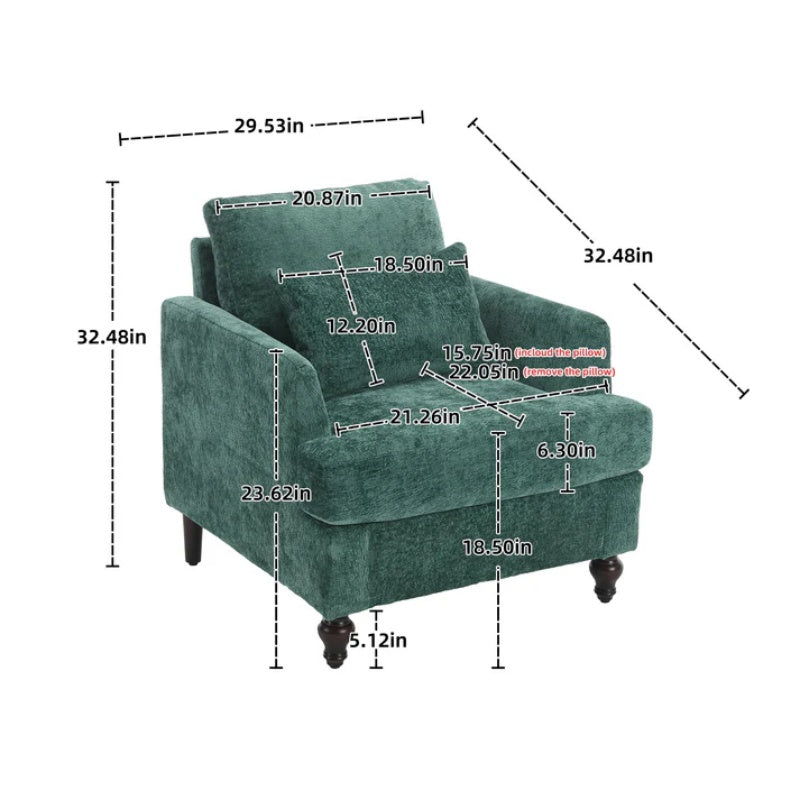 Modern Mid Century Wood Frame Armchair with Tufted Design in Emerald Chenille-海智集-Default-
