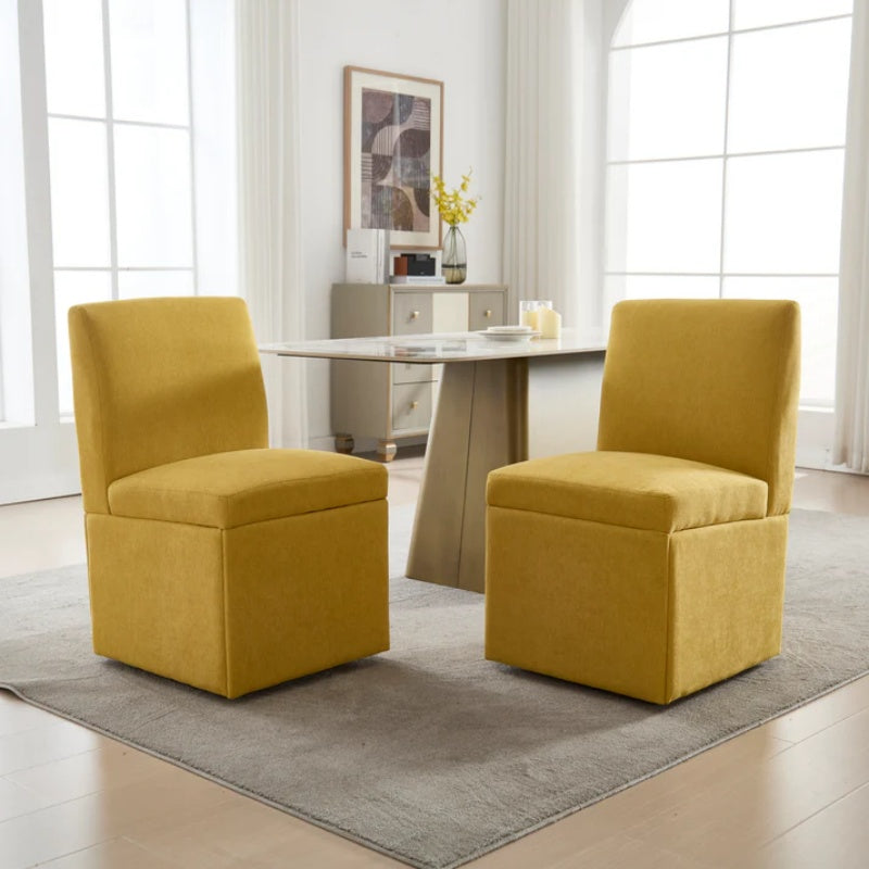 COOLMORE 360 Degree Swivel Upholstered Dining Chairs Set of 2 Swivel Dining Room Chairs Kitchen Chairs Casters & Storage Comfy Modern Rolling Chair for Living Room Fabric Armless Chair-海智集-Default-