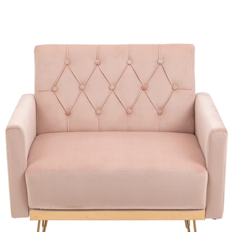COOLMORE Velvet Armchair Single Sofa Modern Tufted Upholstered Side Reading Chairs with Arm and Gold Metal Leg for Living Room Bedroom (Pink)-海智集-Default-