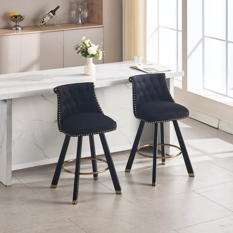 COOLMORE Set of 2,Back pull point design, velvet material, 360 degree rotation, back pull loop detachable design, rivet decoration, square foot wooden bar chair-海智集-Default-