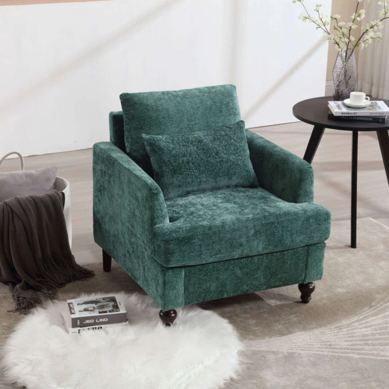 Modern Mid Century Wood Frame Armchair with Tufted Design in Emerald Chenille-海智集-Default-