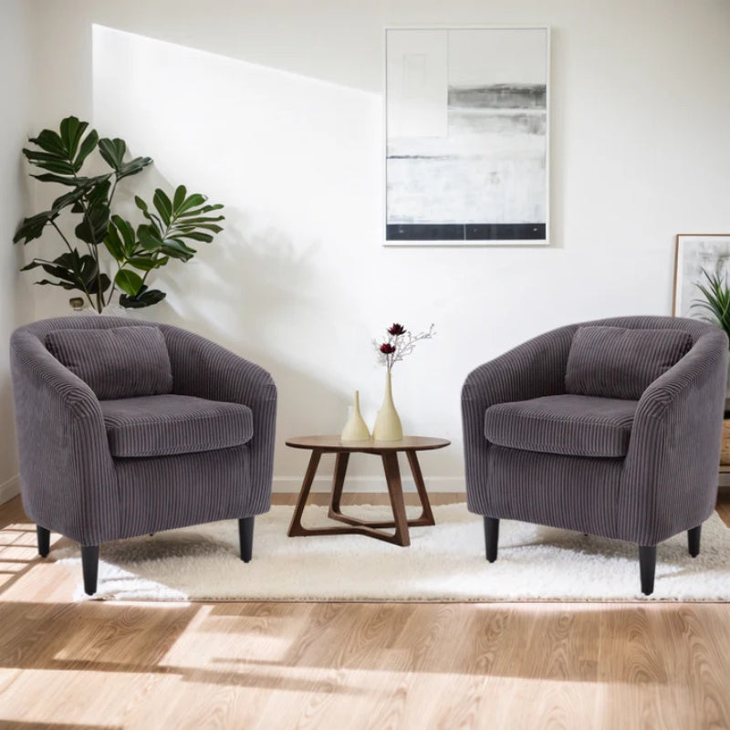 COOLMORE Living Room Accent Barrel Chair, Century Modern Style Decorative Chair, Armchair for Living Room with Thick Cushions and Pillows, Comfy Single Sofa Chair, Chair with Wooden Legs,dark grey-海智集-Default-