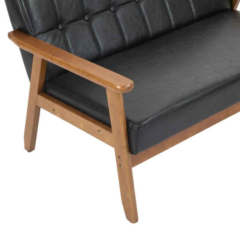 COOLMORE Mid-Century Modern Solid Loveseat Sofa Upholstered Pu Leather Loveseat, 2-Seat Upholstered Loveseat Sofa Modern Couch-海智集-Default-