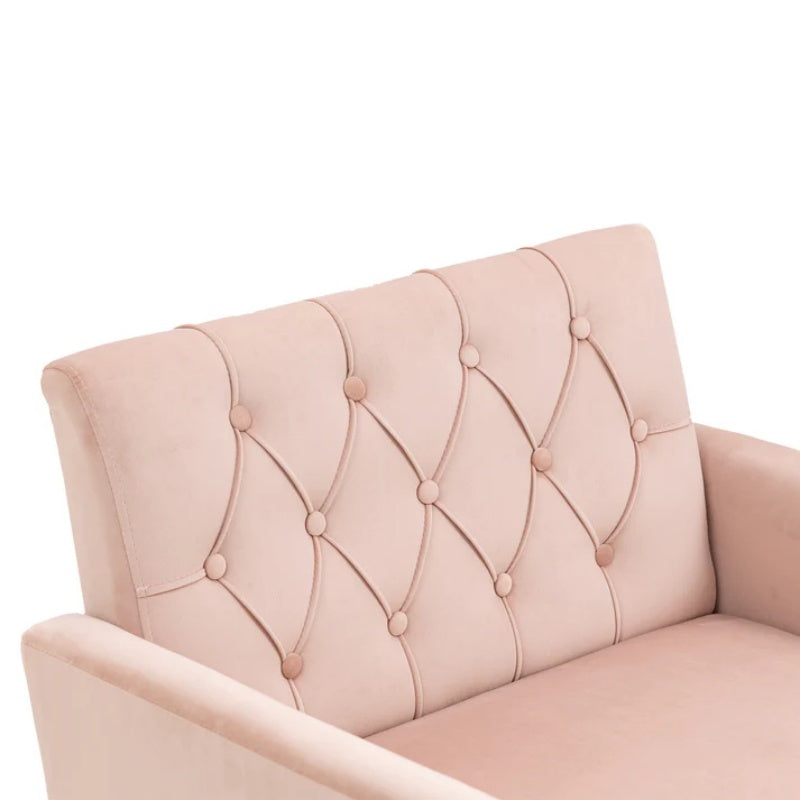 COOLMORE Velvet Armchair Single Sofa Modern Tufted Upholstered Side Reading Chairs with Arm and Gold Metal Leg for Living Room Bedroom (Pink)-海智集-Default-