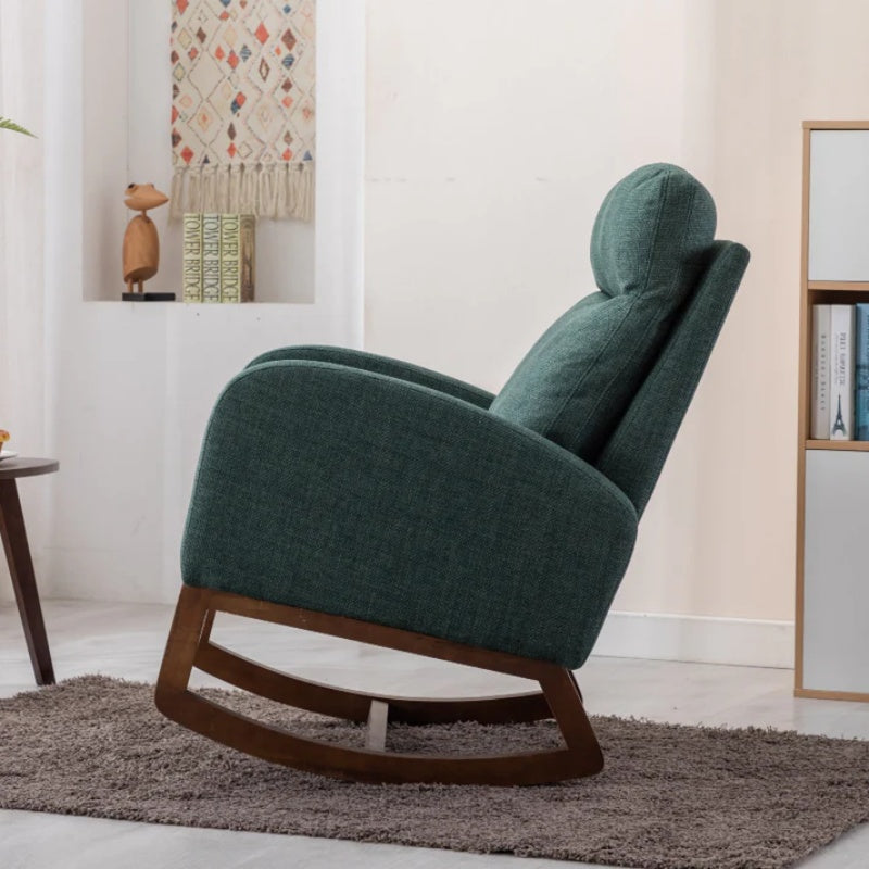 Rocking Chair, Modern Glider Chair, Recliner Armchair with Wood Legs and Side Pocket, Nursery Rocking Accent Chair with High Back for Living Room Bedroom (Emerald linen)-海智集-Default-