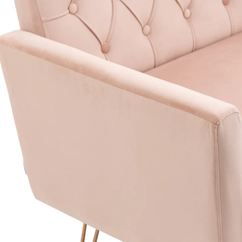COOLMORE Velvet Armchair Single Sofa Modern Tufted Upholstered Side Reading Chairs with Arm and Gold Metal Leg for Living Room Bedroom (Pink)-海智集-Default-