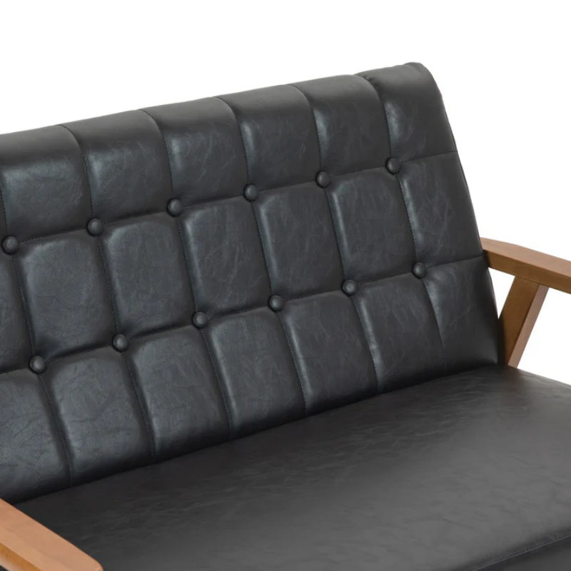 COOLMORE Mid-Century Modern Solid Loveseat Sofa Upholstered Pu Leather Loveseat, 2-Seat Upholstered Loveseat Sofa Modern Couch-海智集-Default-