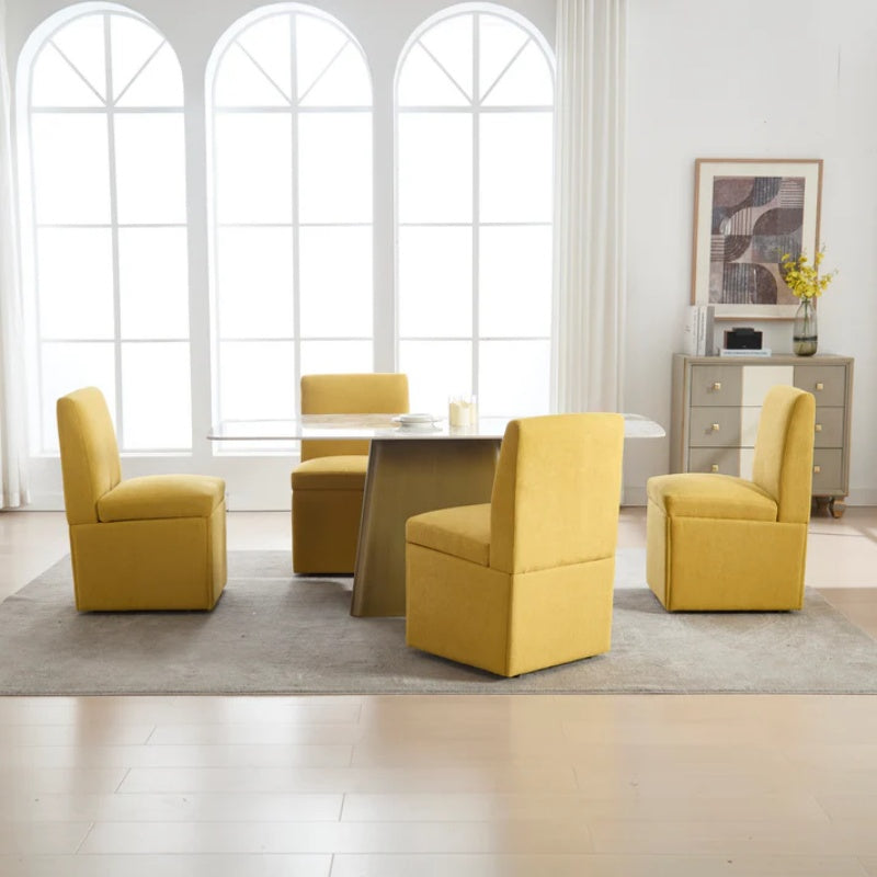 COOLMORE 360 Degree Swivel Upholstered Dining Chairs Set of 2 Swivel Dining Room Chairs Kitchen Chairs Casters & Storage Comfy Modern Rolling Chair for Living Room Fabric Armless Chair-海智集-Default-
