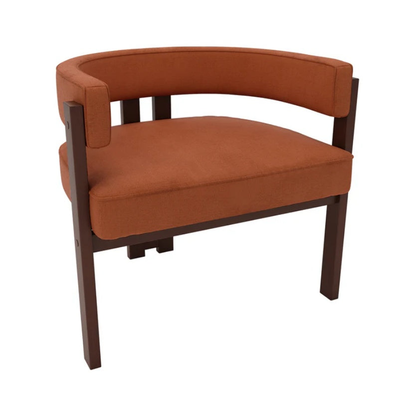 Modern Accent Chair Teddy Upholstered Armchair Open Back 3 Legs Barrel Dining Chair Orange Chenille 24.41''-海智集-Default-