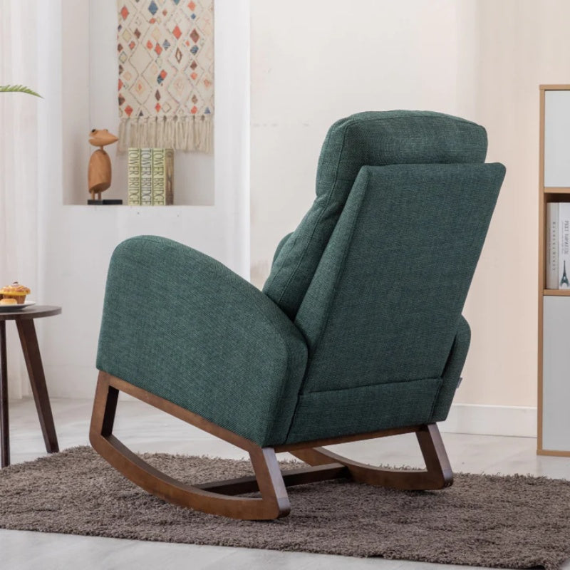 Rocking Chair, Modern Glider Chair, Recliner Armchair with Wood Legs and Side Pocket, Nursery Rocking Accent Chair with High Back for Living Room Bedroom (Emerald linen)-海智集-Default-