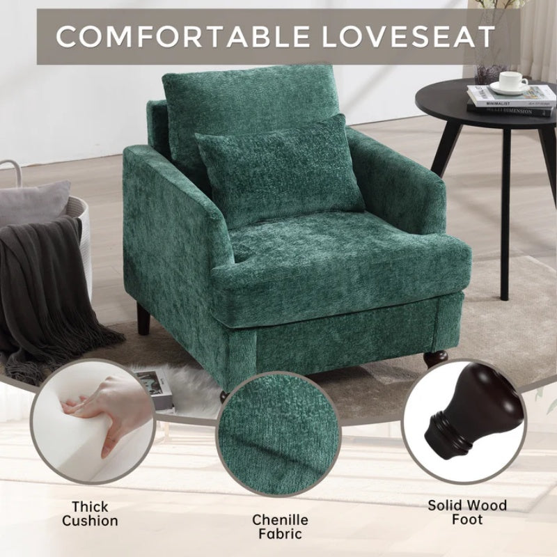 Modern Mid Century Wood Frame Armchair with Tufted Design in Emerald Chenille-海智集-Default-