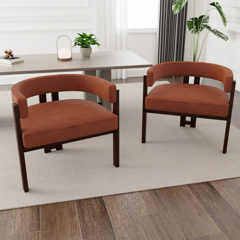 Modern Accent Chair Teddy Upholstered Armchair Open Back 3 Legs Barrel Dining Chair Orange Chenille 24.41''-海智集-Default-