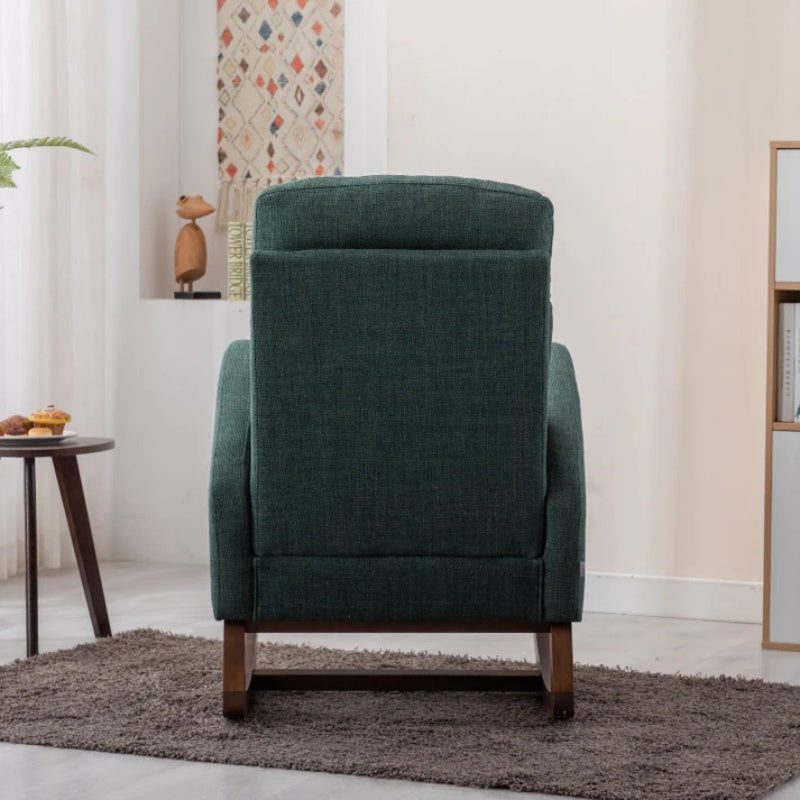 Rocking Chair, Modern Glider Chair, Recliner Armchair with Wood Legs and Side Pocket, Nursery Rocking Accent Chair with High Back for Living Room Bedroom (Emerald linen)-海智集-Default-