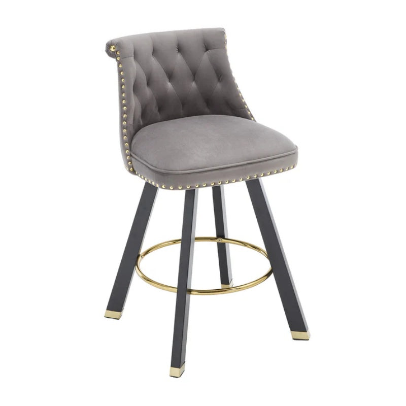COOLMORE Set of 2,Back pull point design, velvet material, 360 degree rotation, back pull loop detachable design, rivet decoration, square foot wooden bar chair-海智集-Default-